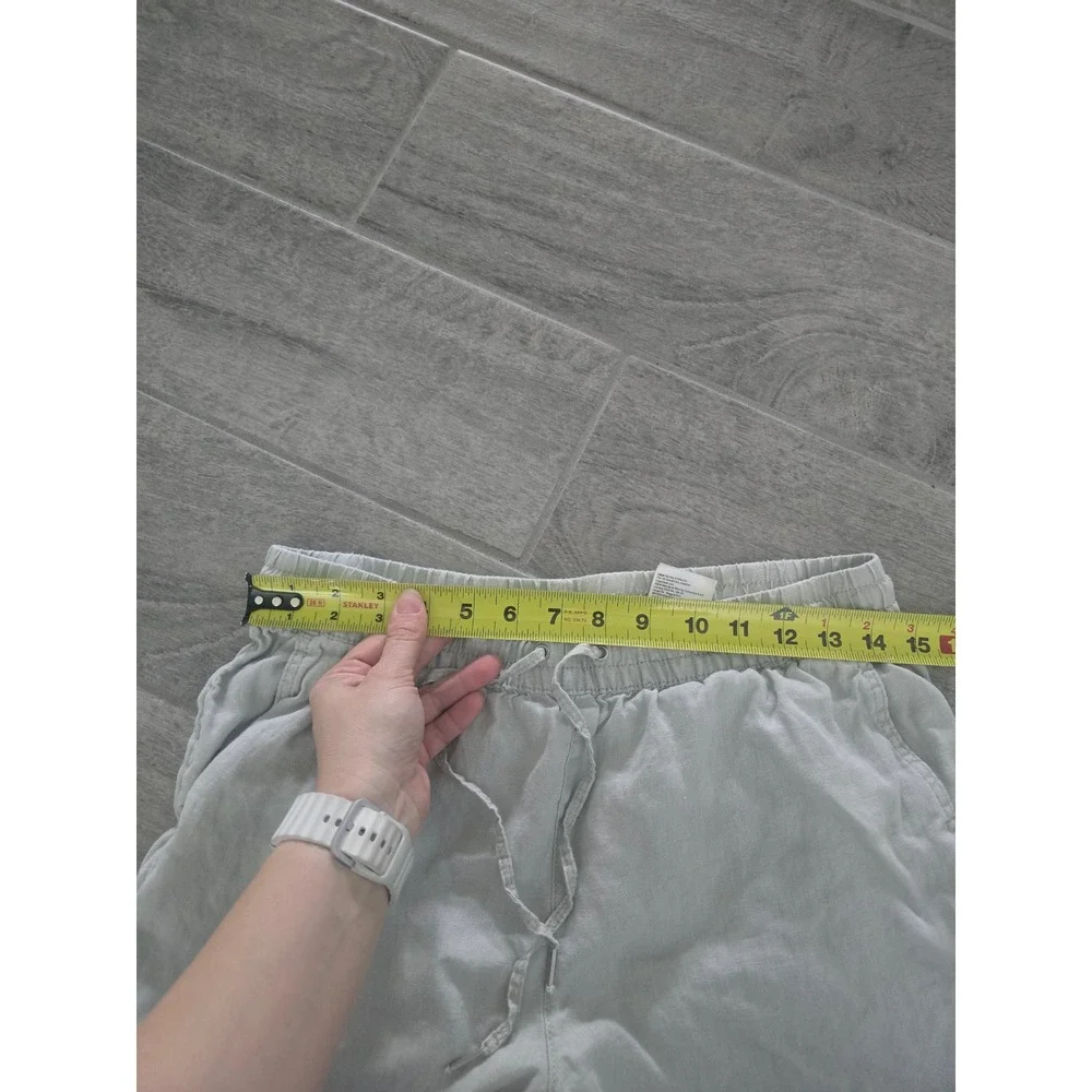 H&M Women 100% Linen Drawstring Relaxed Straight Pants Light Gray Small